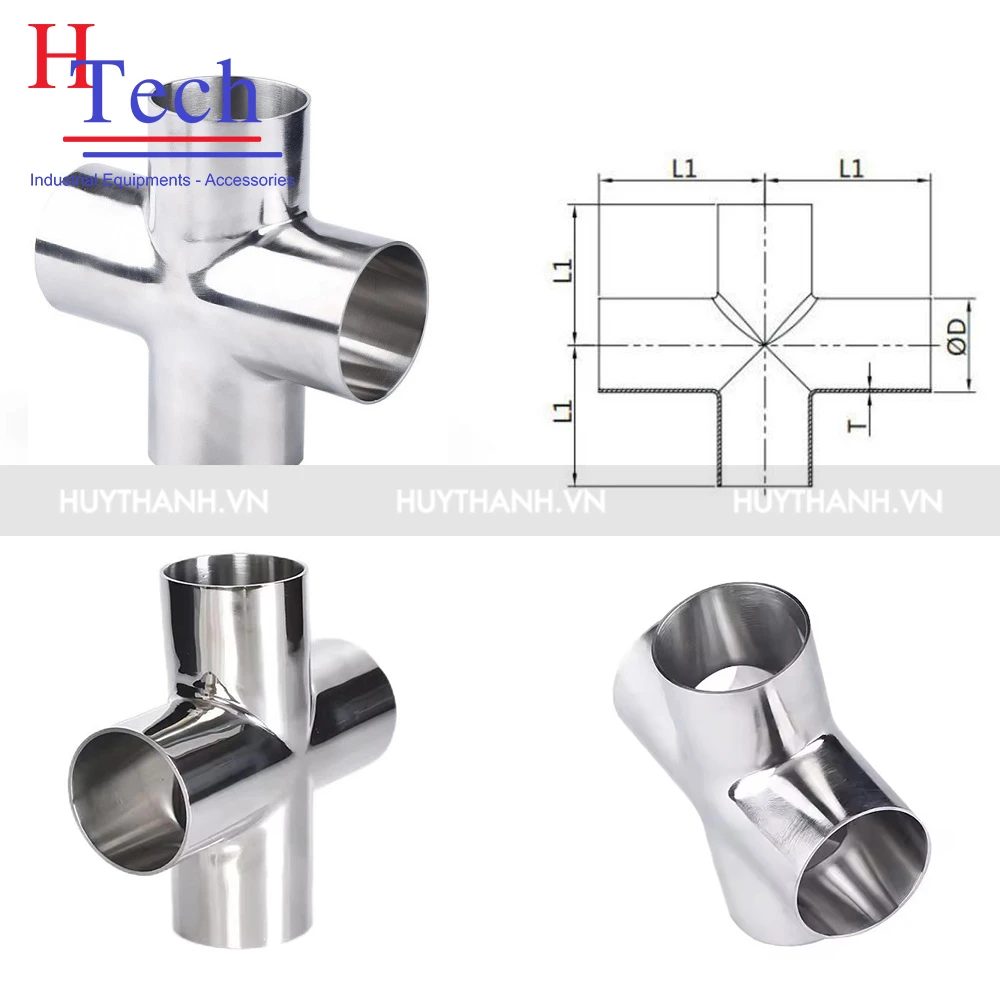 Chữ Thập Hàn Vi Sinh Chuẩn SMS/DIN Inox 304/316L 2 Chữ thập hàn vi sinh inox 316L chuẩn SMS