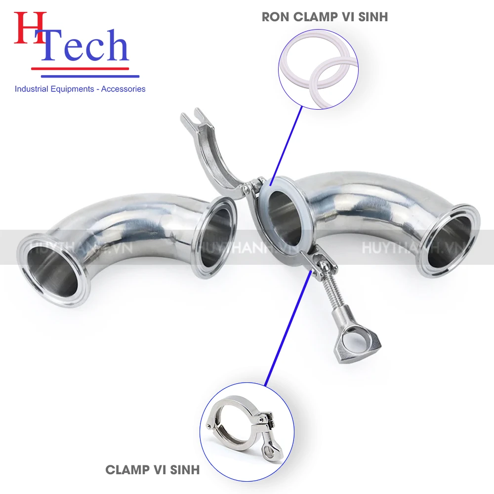 Co 90 Độ Vi Sinh 2 Đầu Clamp Inox 304/316L Chuẩn SMS/DIN 2 Co 90 độ vi sinh 2 đầu clamp inox 304/316L