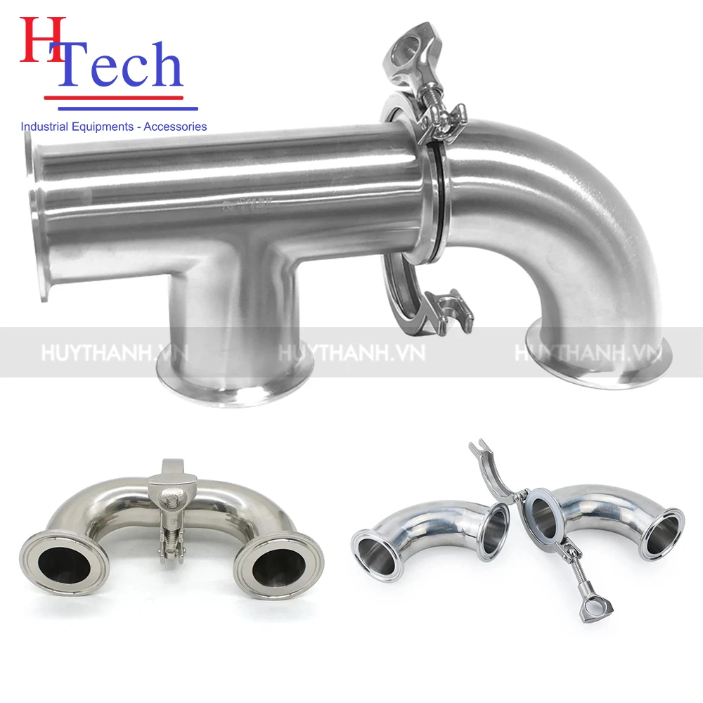 Co 90 Độ Vi Sinh 2 Đầu Clamp 31.75×1.5mm SMS Inox 304/316