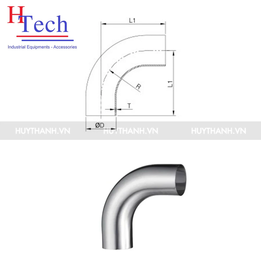 Co Dài 90 Độ Hàn Vi Sinh Inox 304/316L Chuẩn SMS/ DIN 3 Co dài 90 độ hàn vi sinh inox 316L chuẩn SMS