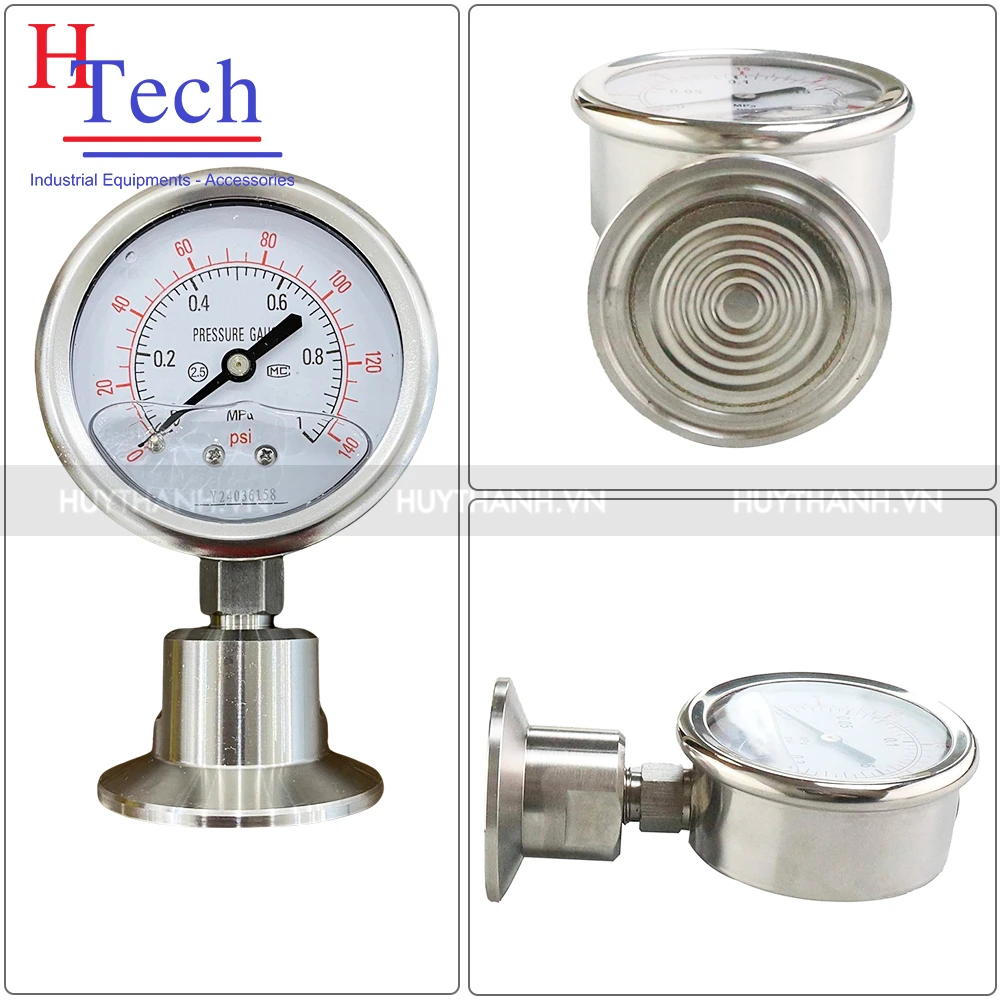 Đồng Hồ Đo Áp Suất 1.6MPA Vi Sinh Dạng Màng Inox 304