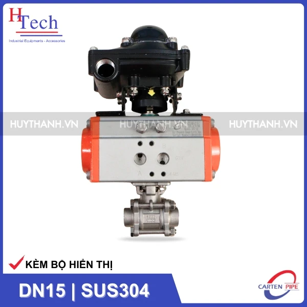 Van Bi Công Nghiệp Nối Hàn DN15 Điều Khiển Khí Nén Inox 304 Kèm Bộ Hiển Thị