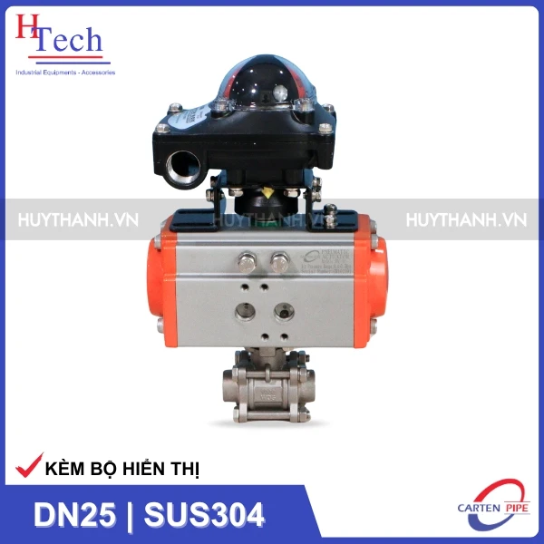 Van Bi Công Nghiệp Nối Hàn DN25 Điều Khiển Khí Nén Inox 304 Kèm Bộ Hiển Thị