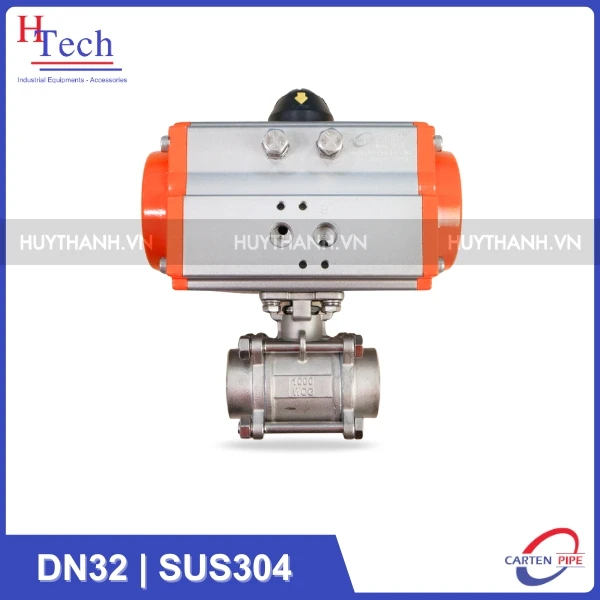 Van Bi Công Nghiệp Nối Hàn DN32 Điều Khiển Khí Nén Inox 304