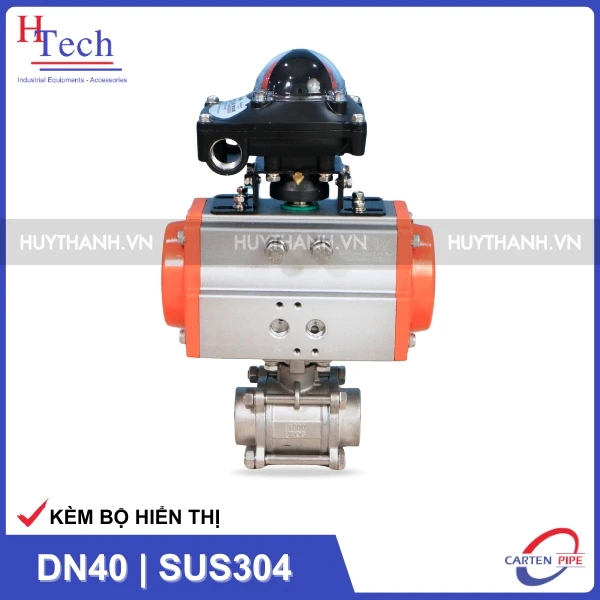 Van Bi Công Nghiệp Nối Hàn DN40 Điều Khiển Khí Nén Inox 304 Kèm Bộ Hiển Thị