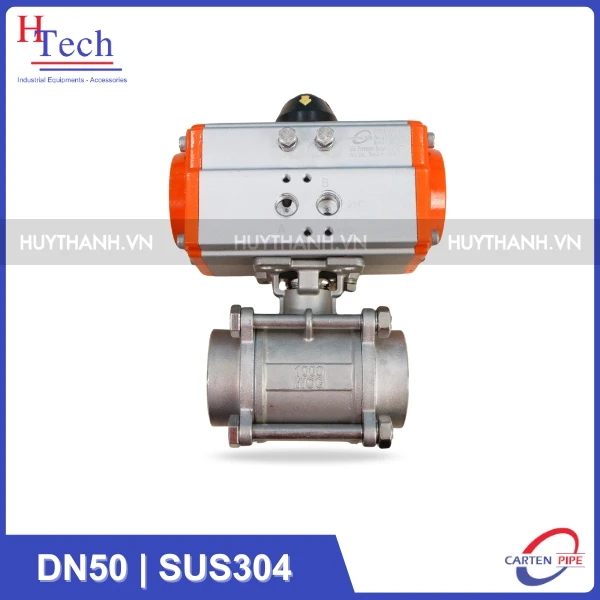 Van Bi Công Nghiệp Nối Hàn DN50 Điều Khiển Khí Nén Inox 304