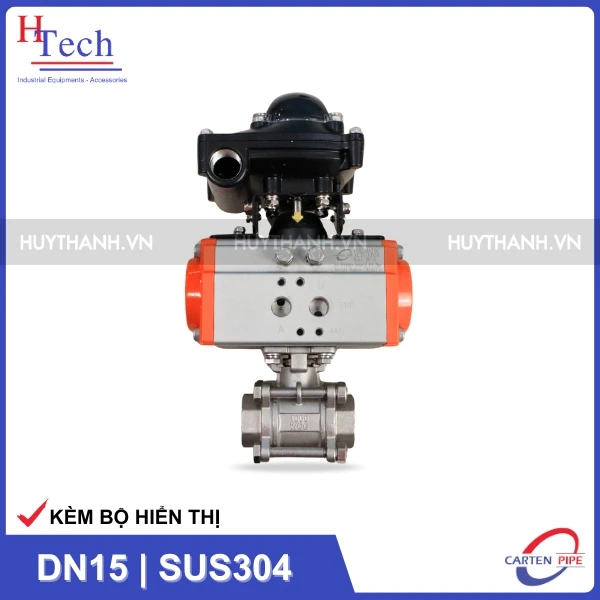 Van Bi Công Nghiệp Nối Ren DN15 Điều Khiển Khí Nén Inox 304 Kèm Bộ Hiển Thị