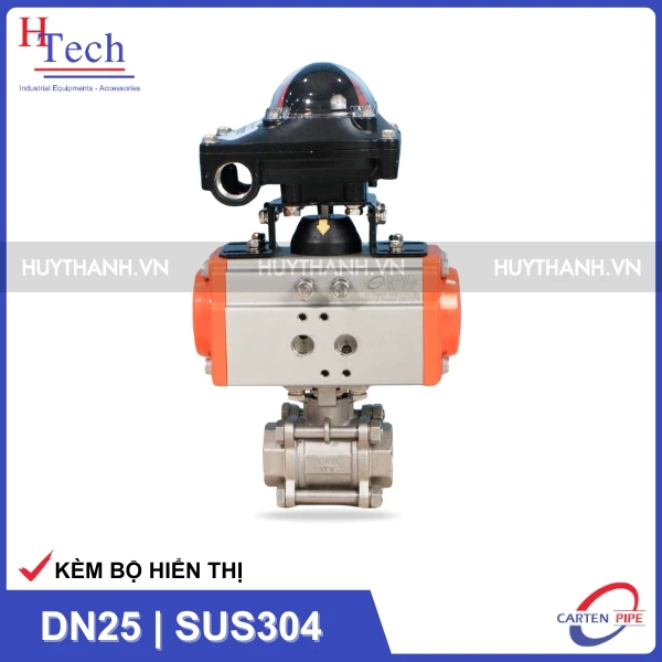 Van Bi Công Nghiệp Nối Ren DN25 Điều Khiển Khí Nén Inox 304 Kèm Bộ Hiển Thị