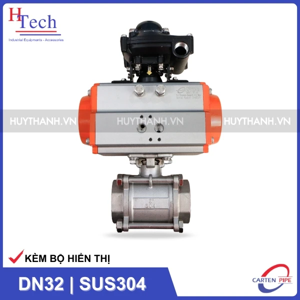 Van Bi Công Nghiệp Nối Ren DN32 Điều Khiển Khí Nén Inox 304 Kèm Bộ Hiển Thị