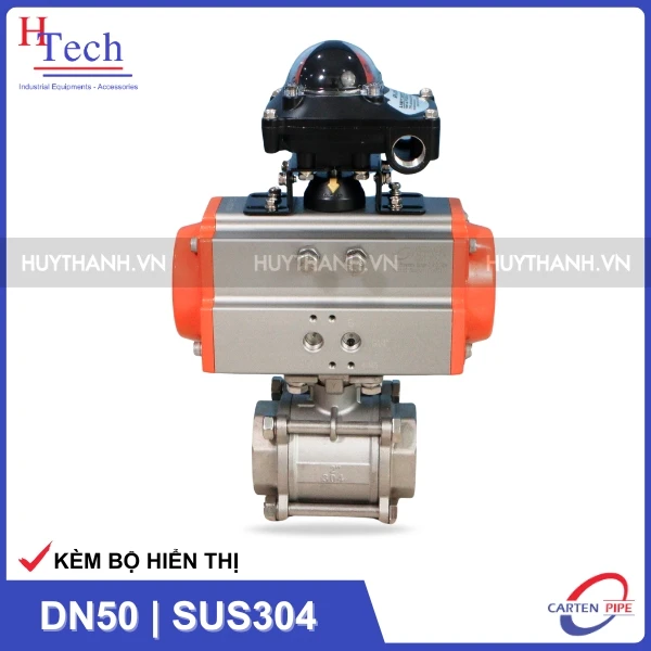 Van Bi Công Nghiệp Nối Ren DN50 Điều Khiển Khí Nén Inox 304 Kèm Bộ Hiển Thị