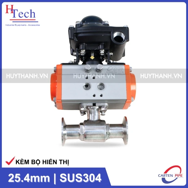 Van Bi Vi Sinh 2 Ngã 25.4mm Điều Khiển Khí Nén Inox 304 Kết Nối Clamp Kèm Bộ Hiển Thị