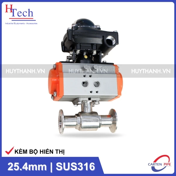 Van Bi Vi Sinh 2 Ngã 25.4mm Điều Khiển Khí Nén Inox 316 Kết Nối Clamp Kèm Bộ Hiển Thị