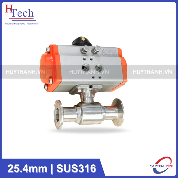 Van Bi Vi Sinh 2 Ngã 25.4mm Điều Khiển Khí Nén Inox 316 Kết Nối Clamp
