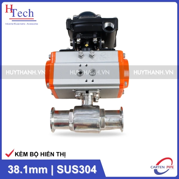 Van Bi Vi Sinh 2 Ngã 38.1mm Điều Khiển Khí Nén Inox 304 Kết Nối Clamp Kèm Bộ Hiển Thị