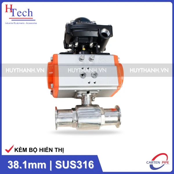 Van Bi Vi Sinh 2 Ngã 38.1mm Điều Khiển Khí Nén Inox 316 Kết Nối Clamp Kèm Bộ Hiển Thị