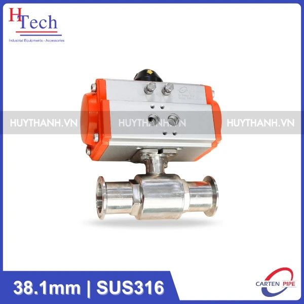Van Bi Vi Sinh 2 Ngã 38.1mm Điều Khiển Khí Nén Inox 316 Kết Nối Clamp