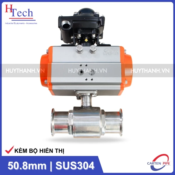 Van Bi Vi Sinh 2 Ngã 50.8mm Điều Khiển Khí Nén Inox 304 Kết Nối Clamp Kèm Bộ Hiển Thị