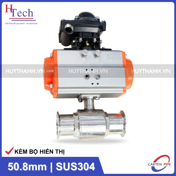 Van Bi Vi Sinh 2 Ngã 50.8mm Điều Khiển Khí Nén Inox 316 Kết Nối Clamp Kèm Bộ Hiển Thị