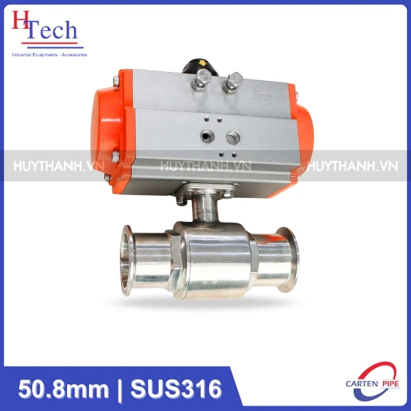 Van Bi Vi Sinh 2 Ngã 50.8mm Điều Khiển Khí Nén Inox 316 Kết Nối Clamp