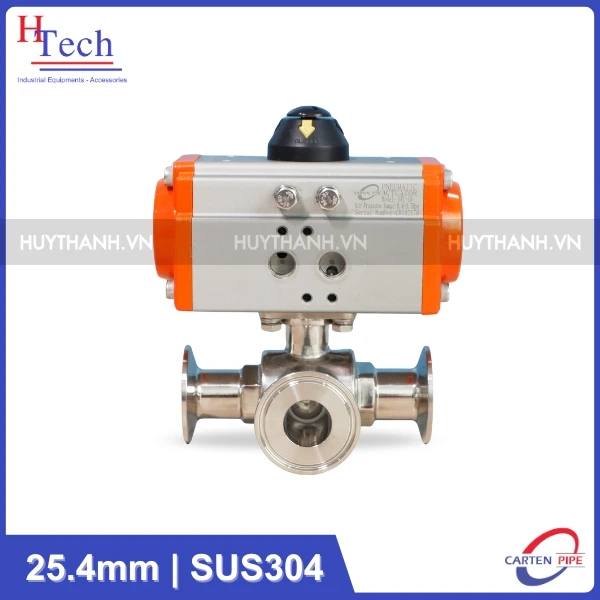 Van Bi Vi Sinh 3 Ngã 25.4mm Điều Khiển Khí Nén Inox 304 Kết Nối Clamp