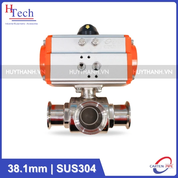 Van Bi Vi Sinh 3 Ngã 38.1mm Điều Khiển Khí Nén Inox 304 Kết Nối Clamp