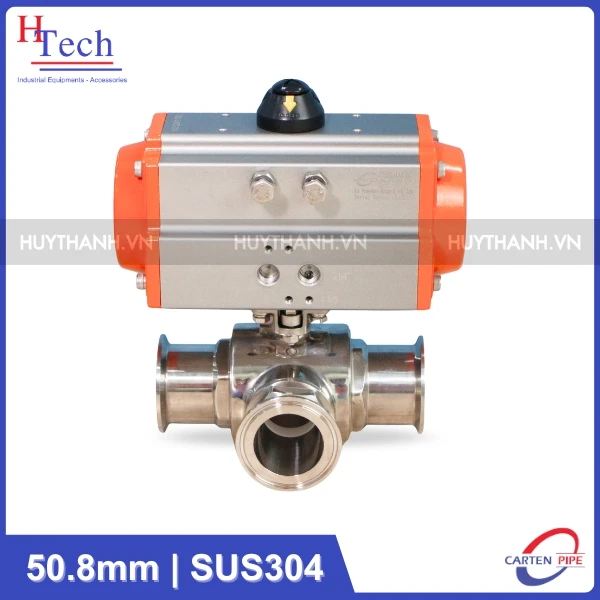 Van Bi Vi Sinh 3 Ngã 50.8mm Điều Khiển Khí Nén Inox 304 Kết Nối Clamp