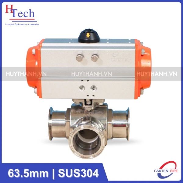 Van Bi Vi Sinh 3 Ngã 63.5mm Điều Khiển Khí Nén Inox 304 Kết Nối Clamp