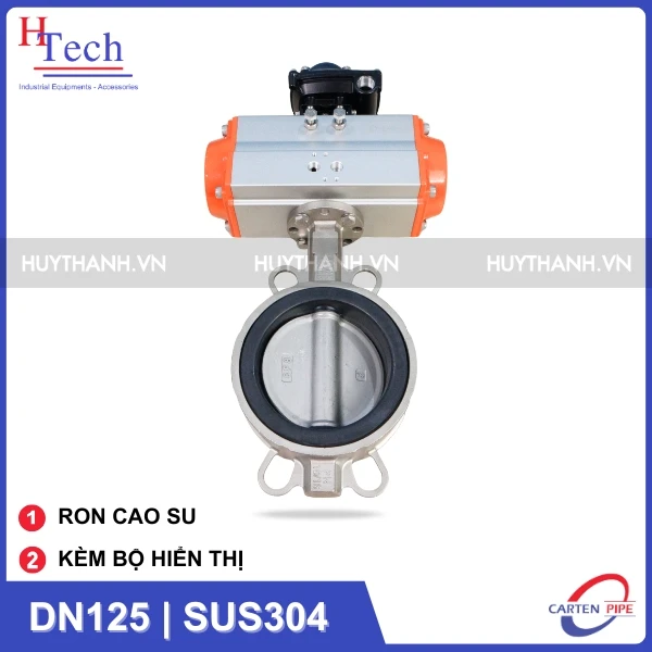Van Bướm Công Nghiệp DN125 Ron Cao Su Điều Khiển Khí Nén Inox 304 Kèm Bộ Hiển Thị