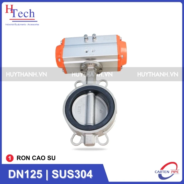 Van Bướm Công Nghiệp DN125 Ron Cao Su Điều Khiển Khí Nén Inox 304