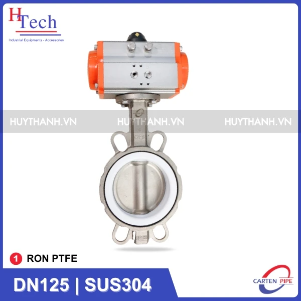 Van Bướm Công Nghiệp DN125 Ron PTFE Điều Khiển Khí Nén Inox 304