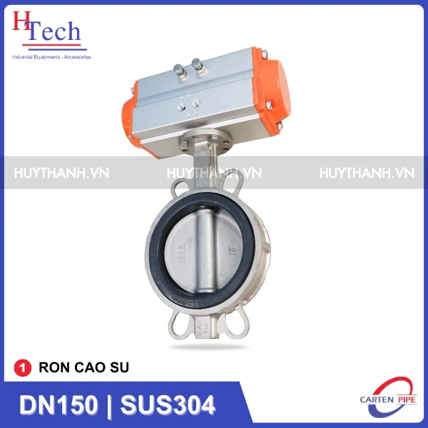 Van Bướm Công Nghiệp DN150 Ron Cao Su Điều Khiển Khí Nén Inox 304