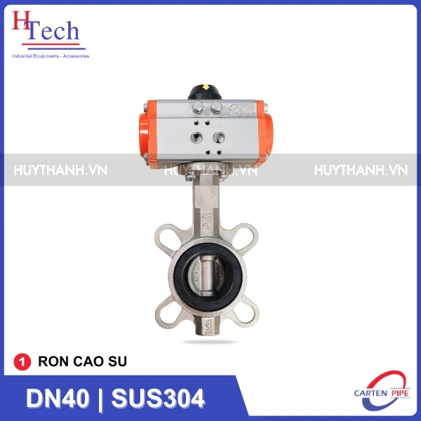 Van Bướm Công Nghiệp DN40 Ron Cao Su Điều Khiển Khí Nén Inox 304