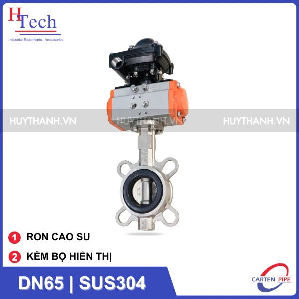 Van Bướm Công Nghiệp DN65 Ron Cao Su Điều Khiển Khí Nén Inox 304 Kèm Bộ Hiển Thị