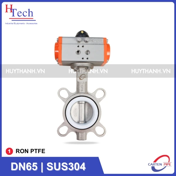 Van Bướm Công Nghiệp DN65 Ron PTFE Điều Khiển Khí Nén Inox 304