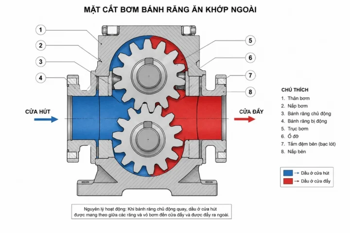 Máy Bơm Bánh Răng: Cấu Tạo, Nguyên Lý & Giá Tốt Nhất 4 Bơm Bánh Răng ăn Khớp Ngoài