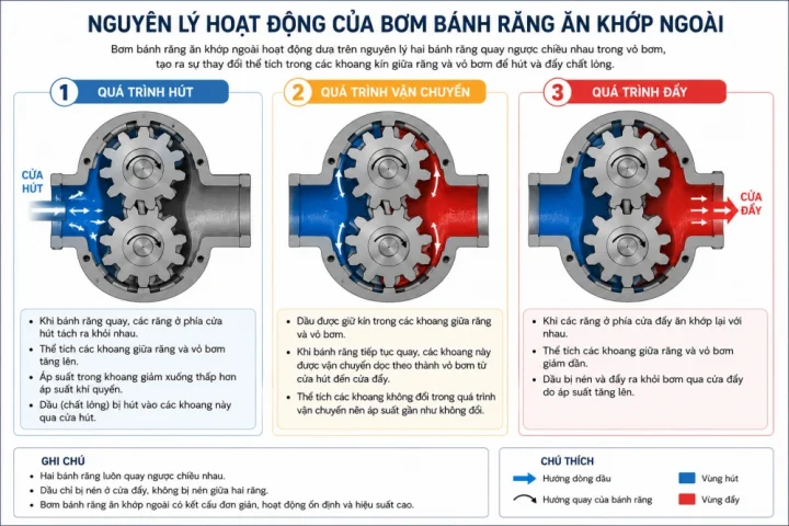 Nguyên Lý Hoạt động Của Bơm Bánh Răng ăn Khớp Ngoài