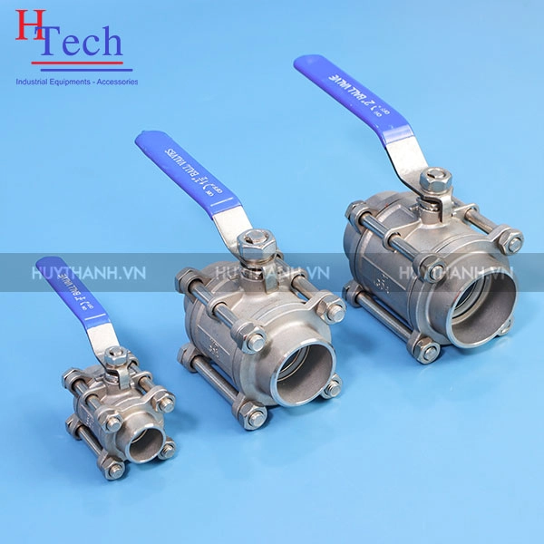 Van Bi Công Nghiệp 3 Thân DN15 Inox 304 Kết Nối 2 Đầu Hàn