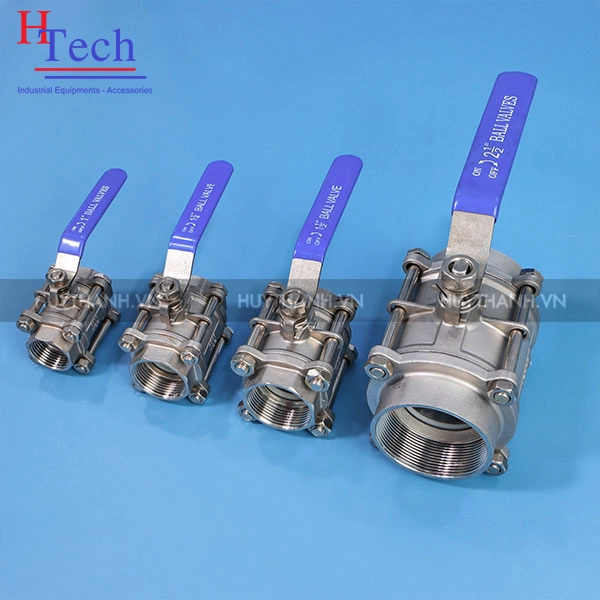 Van Bi Công Nghiệp 3 Thân DN25 Inox 304 Kết Nối 2 Đầu Nối Ren Trong