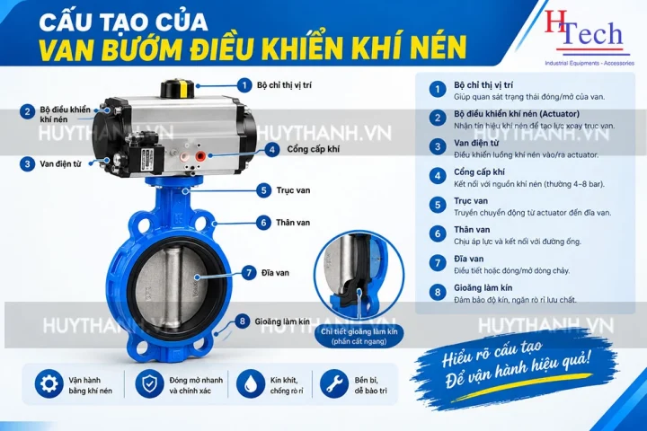 Van Bướm Điều Khiển Khí Nén | Cấu Tạo & Nguyên Lý Hoạt Động 2 Cấu Tạo Của Van Bướm điều Khiển Khí Nén